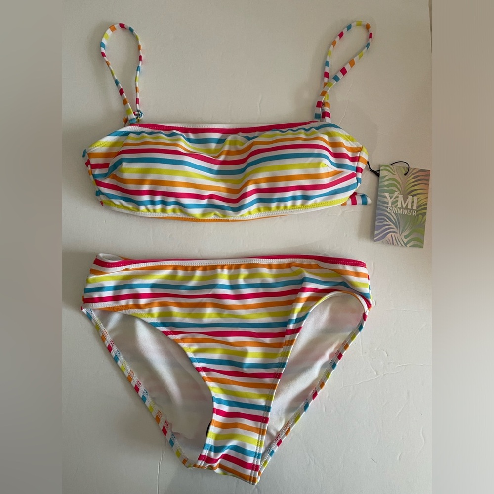 YMI Swimwear Bandeau Bikini Junior’s Small Summer Stripe Print